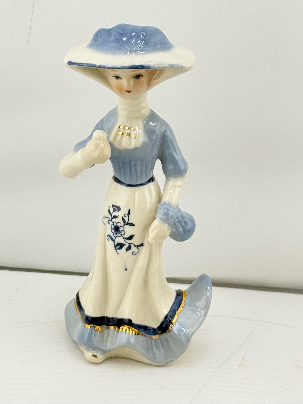 Vintage Blue and White Porcelain Lady Figurine - Elegant Home Art